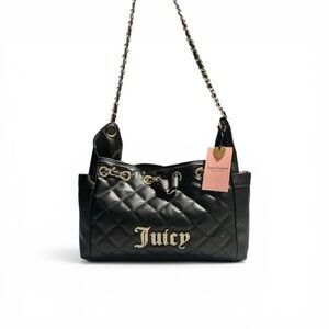 Juicy Couture Black Quilted Shoulder Bag with Gold Accents